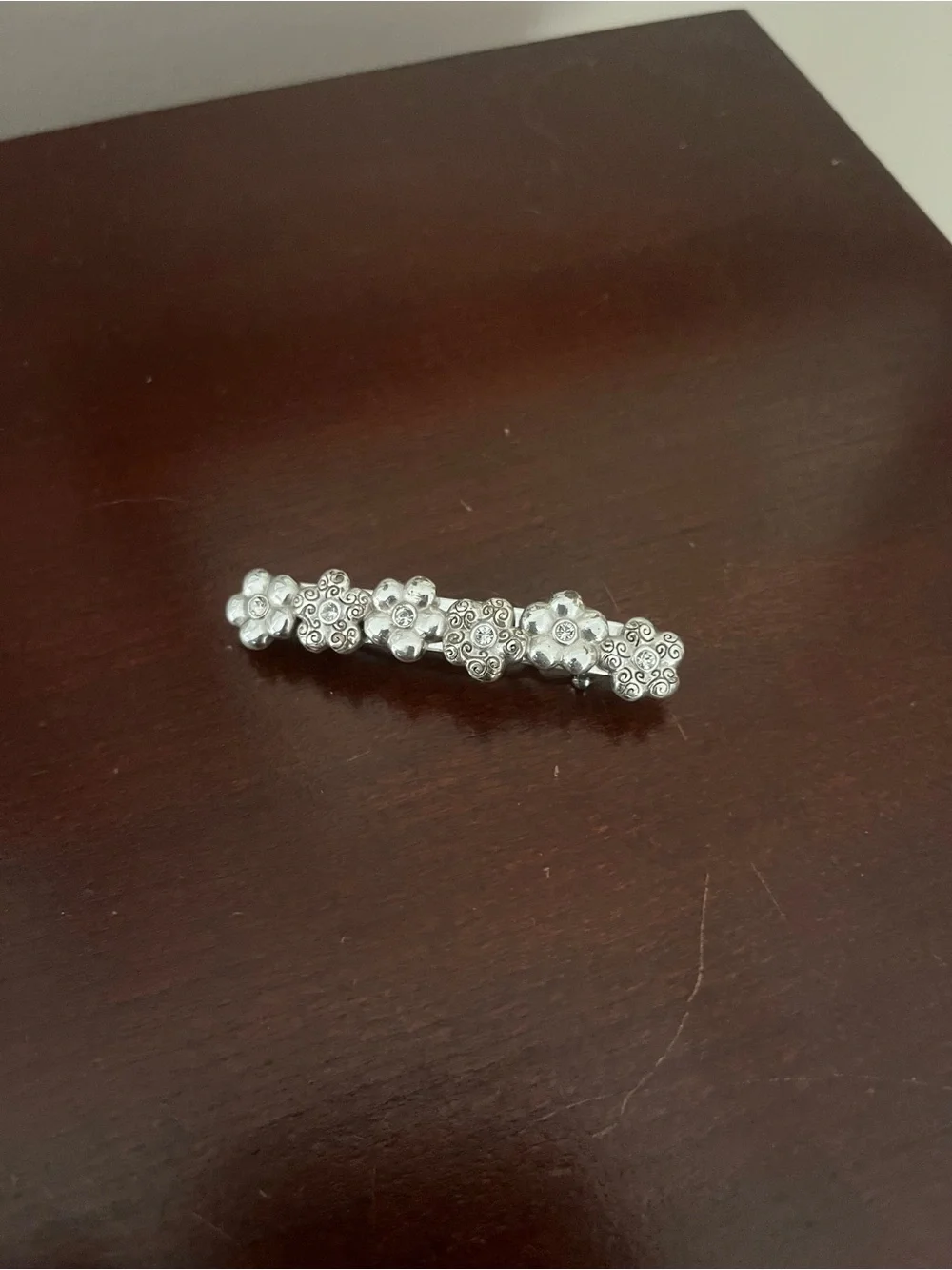 Silver Floral Barrette Hair Clip for Women